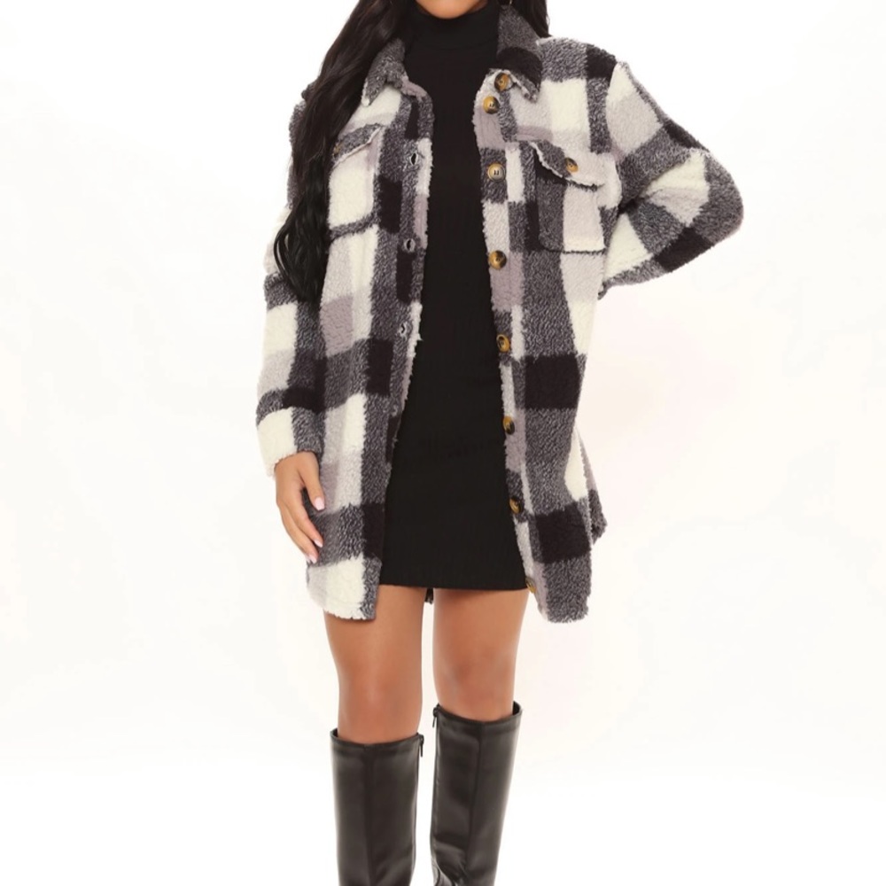 Fuzzy Plaid Shacket Top